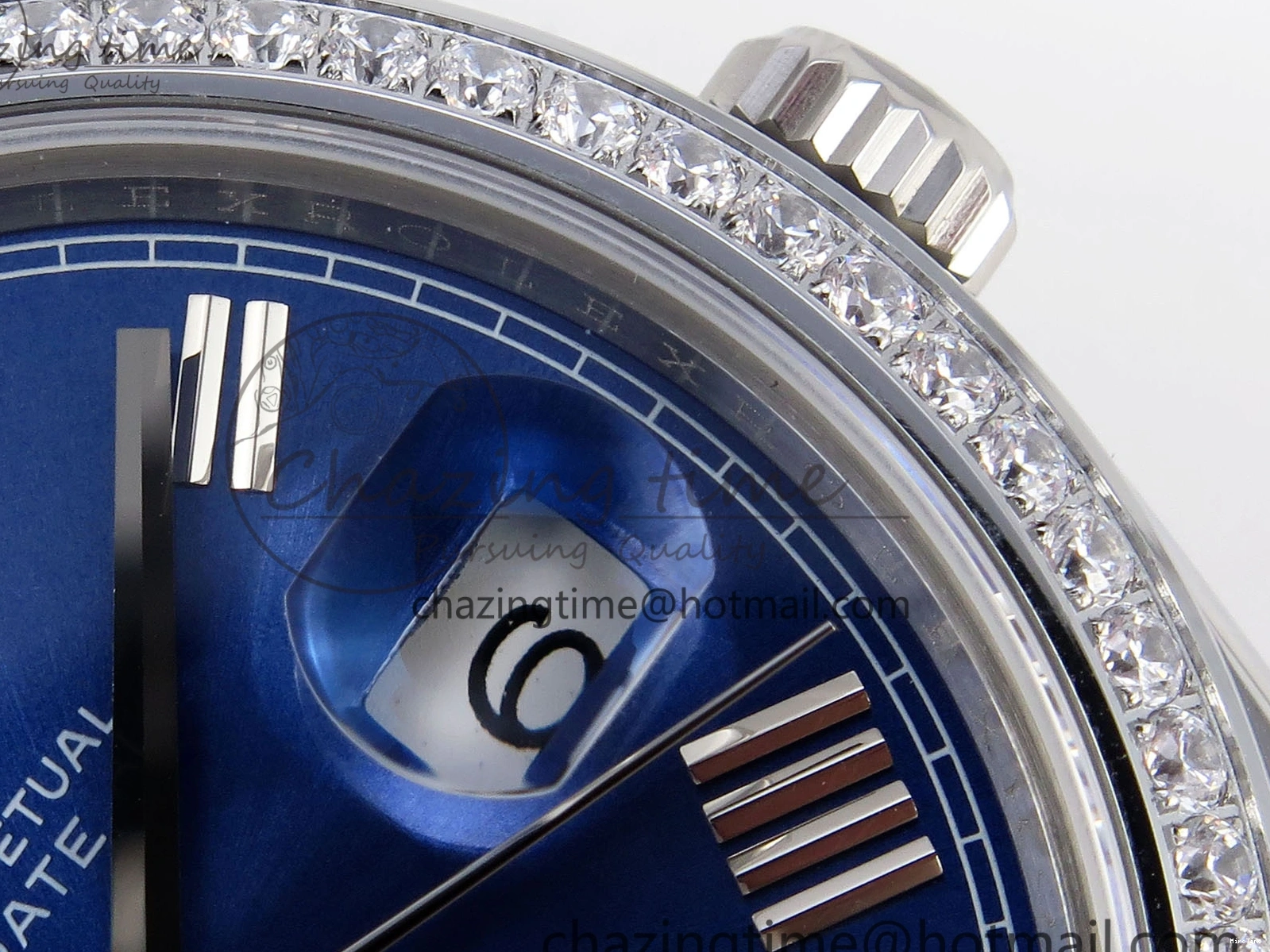 MiroTime 0426 QuickDry DayDate 40 SS GSF Gain Weight Blue Roman Dial Diamonds Bezel on President Bracelet A 1917